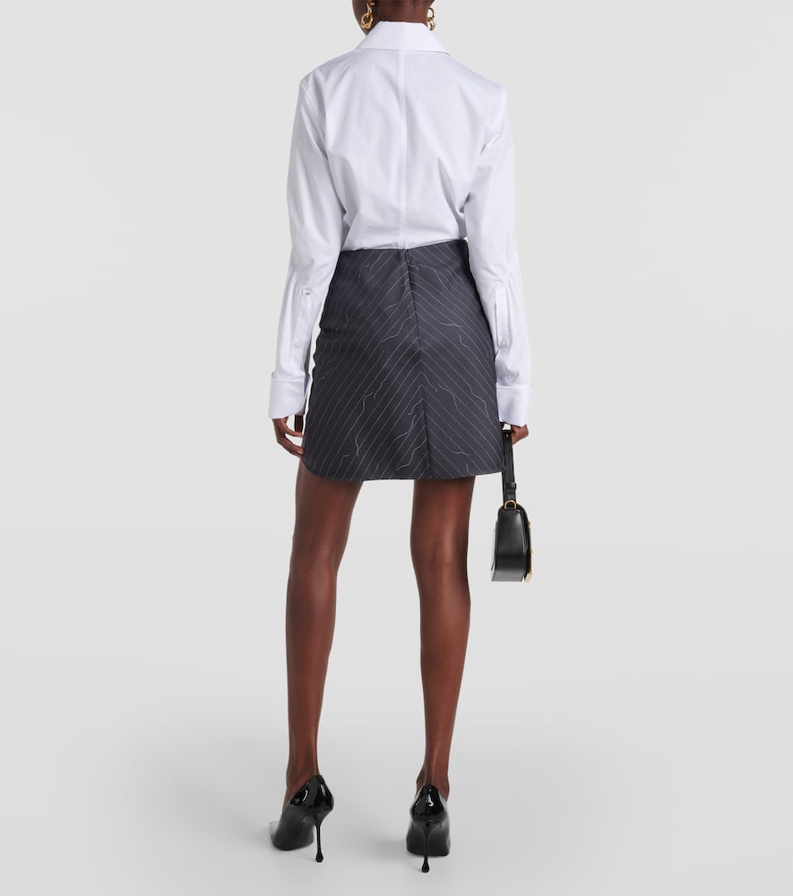 Pinstripe asymmetric wool blend miniskirt