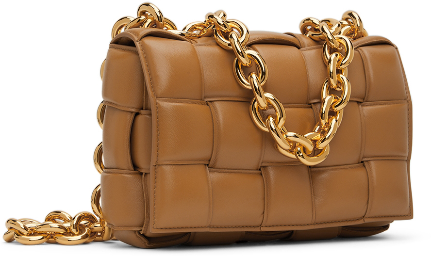 Tan Chain Padded Cassette Shoulder Bag