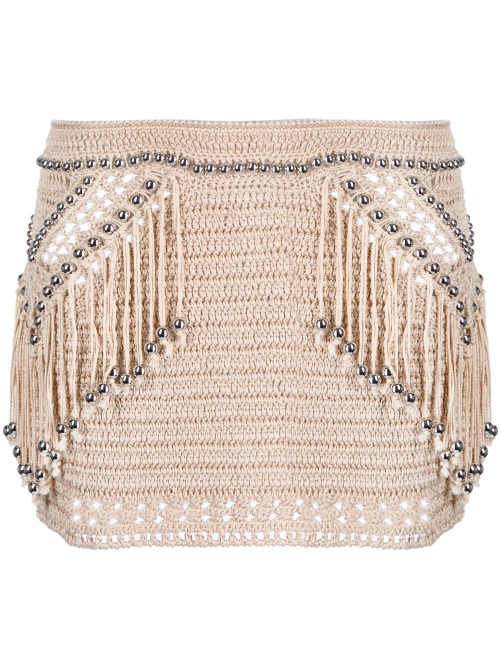 Beaded fringed miniskirt - Neutrals
