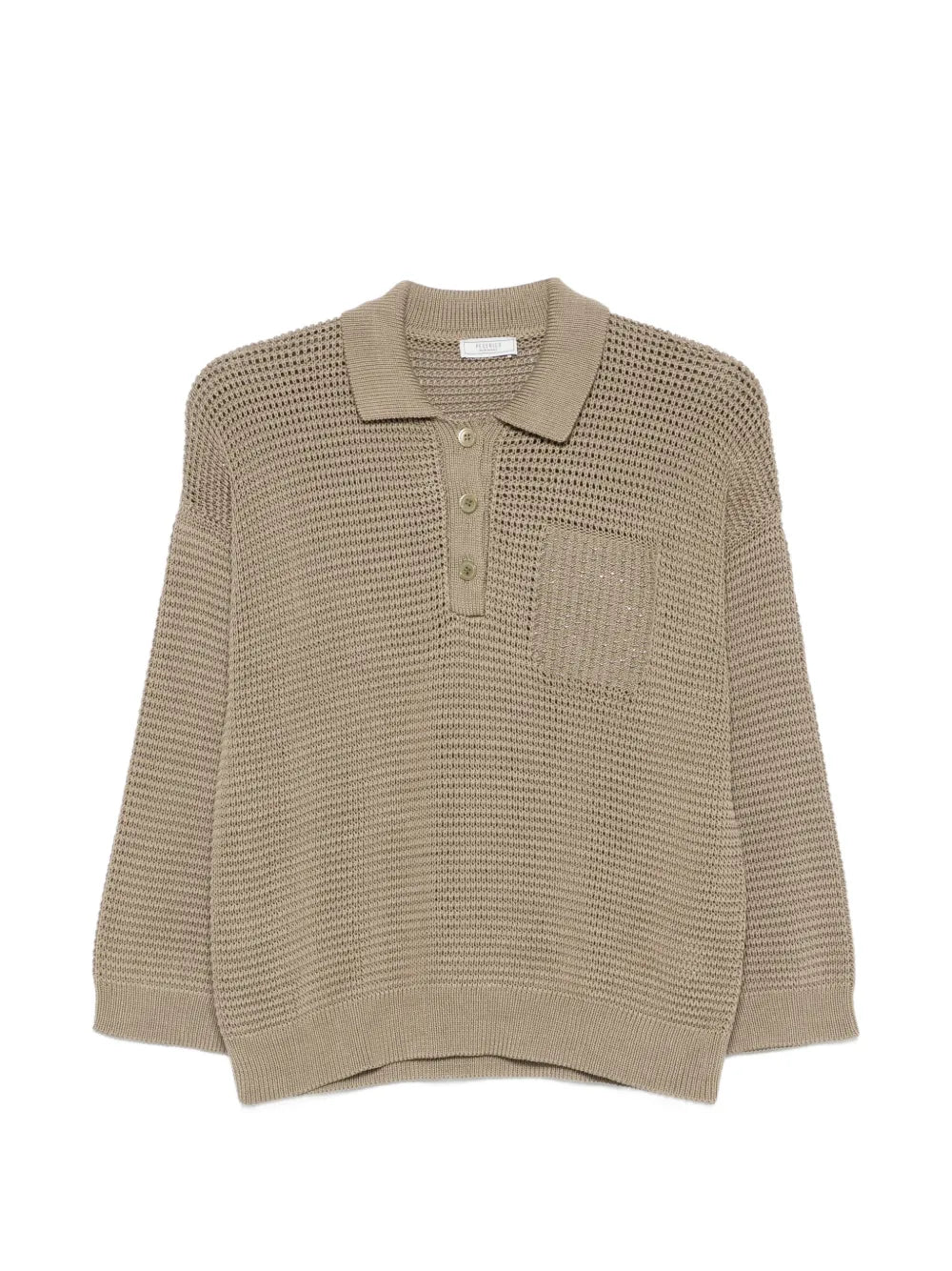 Textured Knit Polo Shirt — Beige