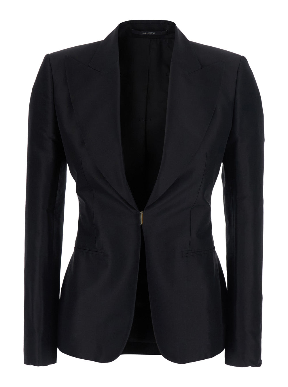 Silk Peak-Lapel Blazer — Black