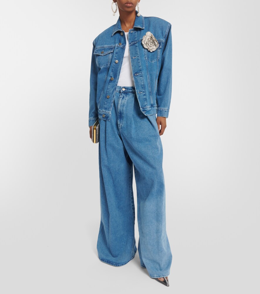 Floral-appliqué denim jacket