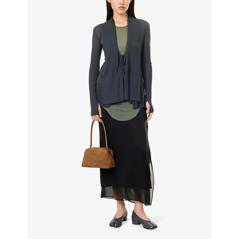 Womens Fishtail-Hem Ribbed Knitted Cardigan