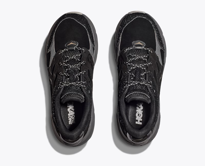 HOKA Elite Terrain System Clifton L Suede Shoes in Black/Satellite Grey