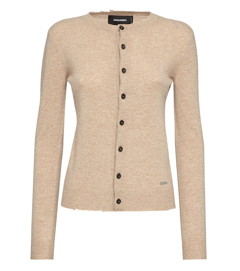 Beige Crew Neck Cardigan