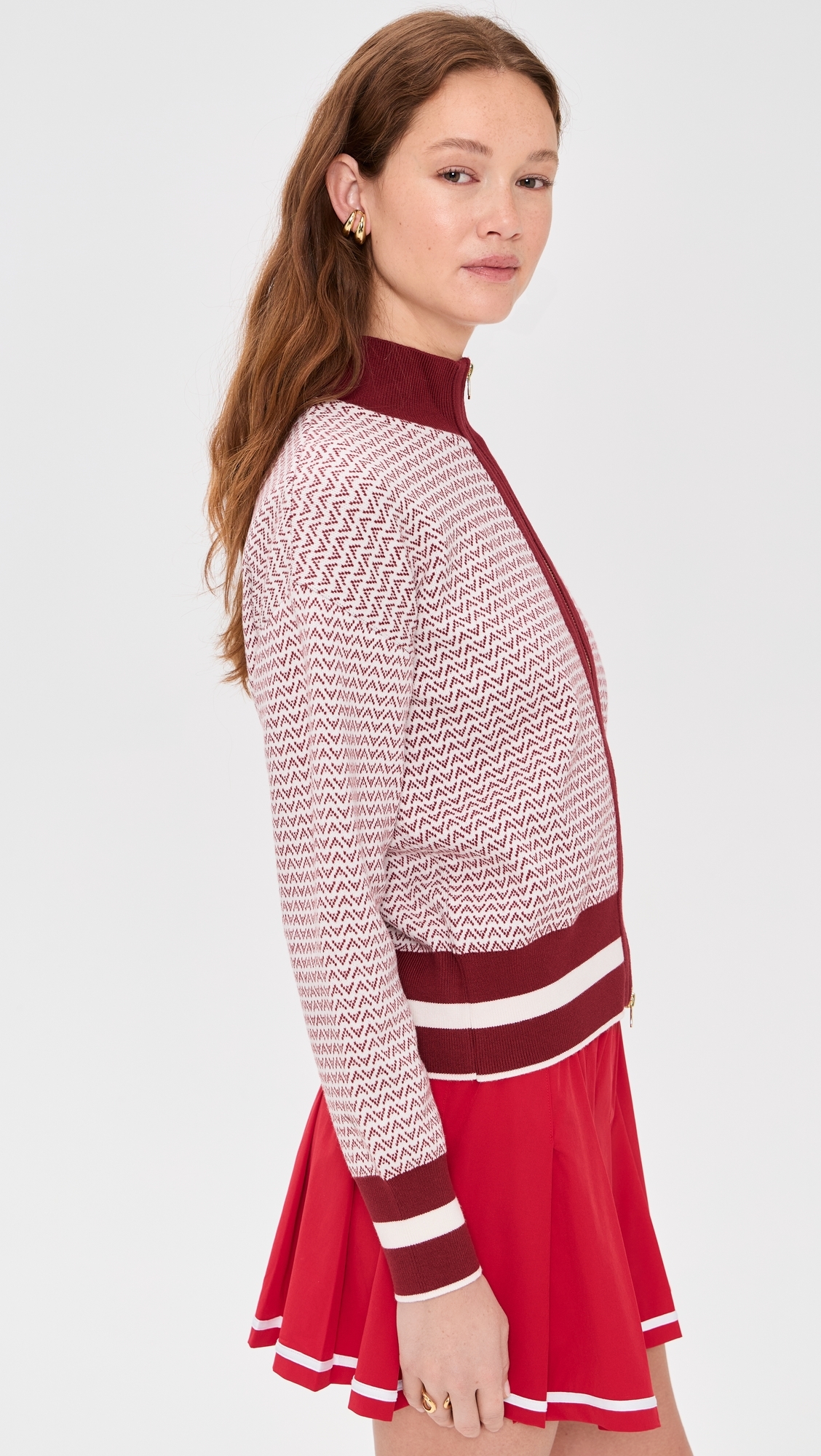 Varley Walter Knit Jacket Red Dahlia/White