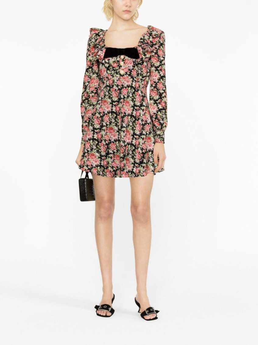 Rose Print Mini Silk Dress