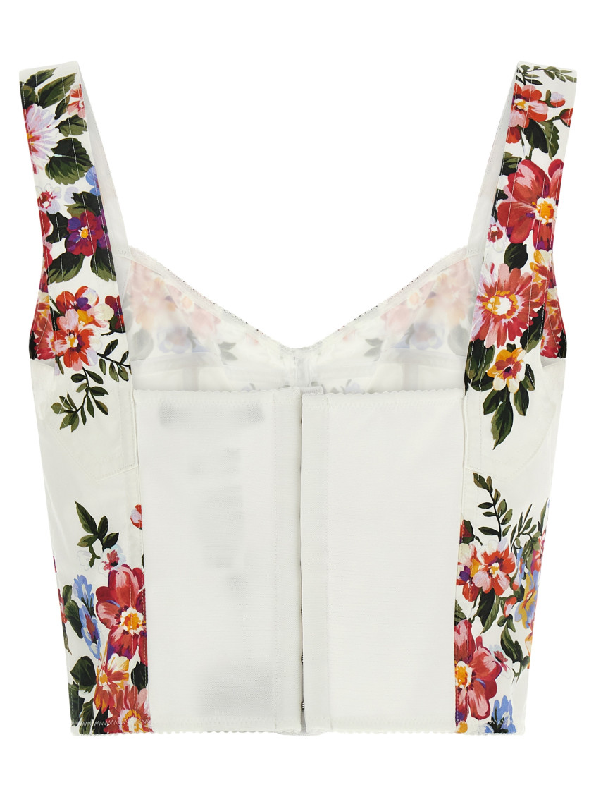 Multicolore Bustier Top With V-neck And All-over Floral Print In Cotton Woman