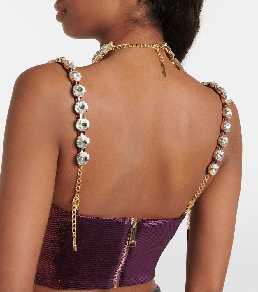 Area Embellished cotton-blend cropped top