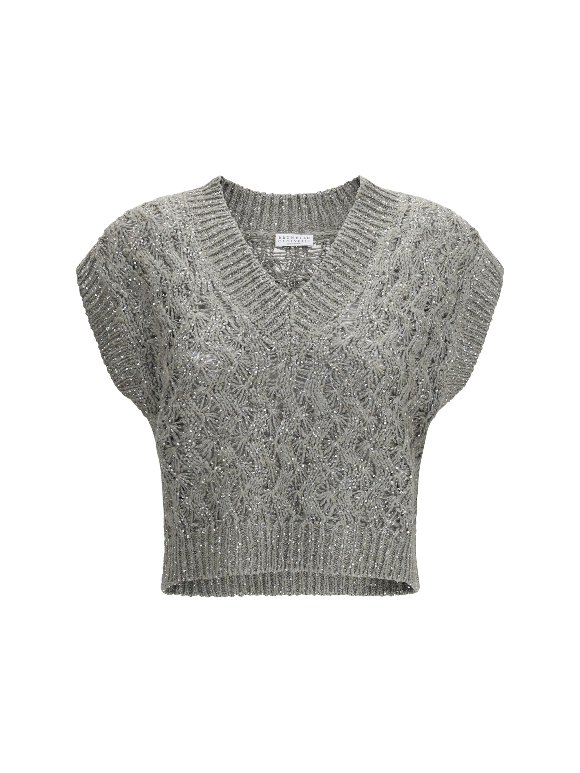 Silk Blend Sequined Sweater Vest — Gray