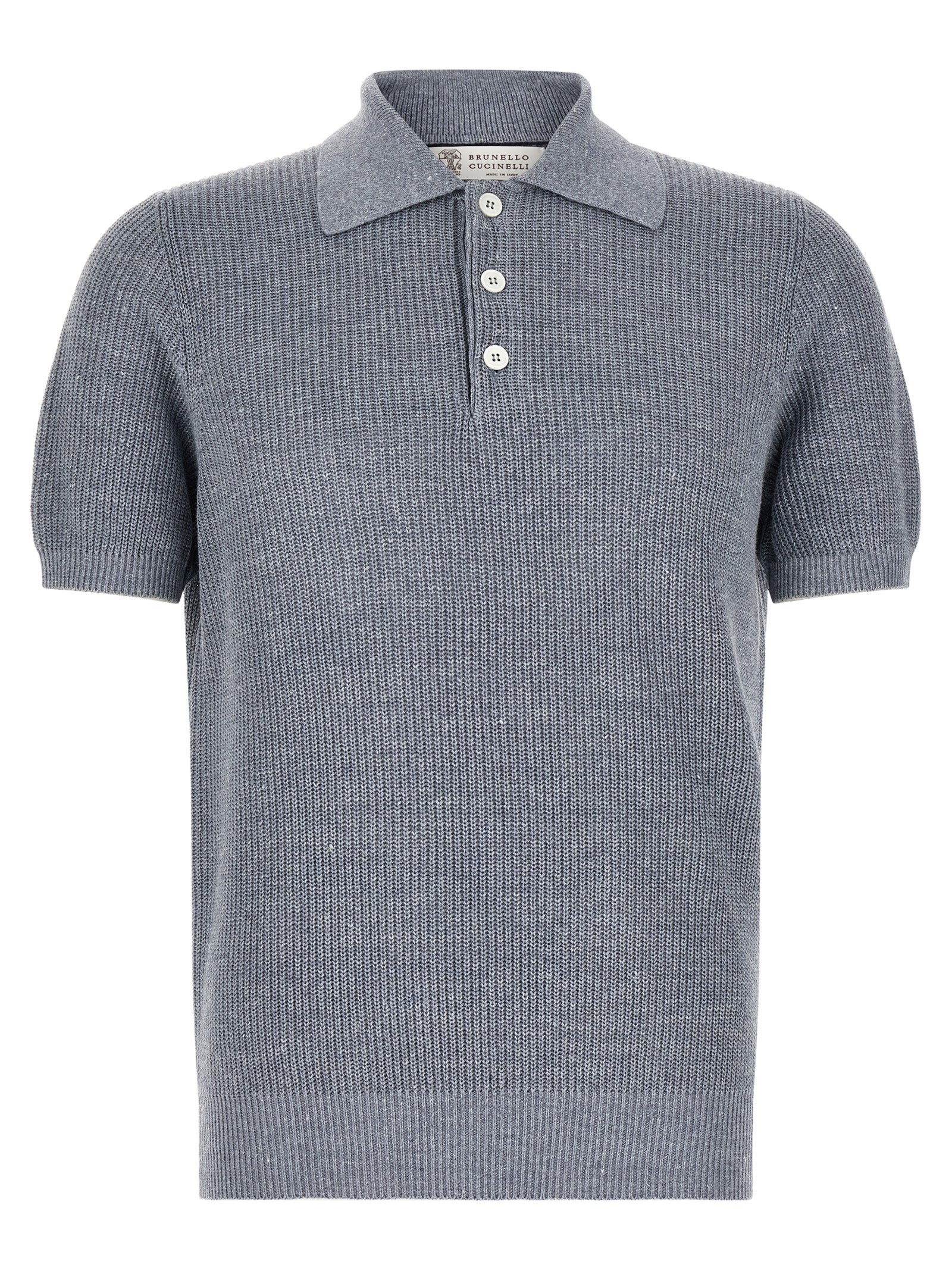 Linen-Cotton Blend Polo Shirt — Gray
