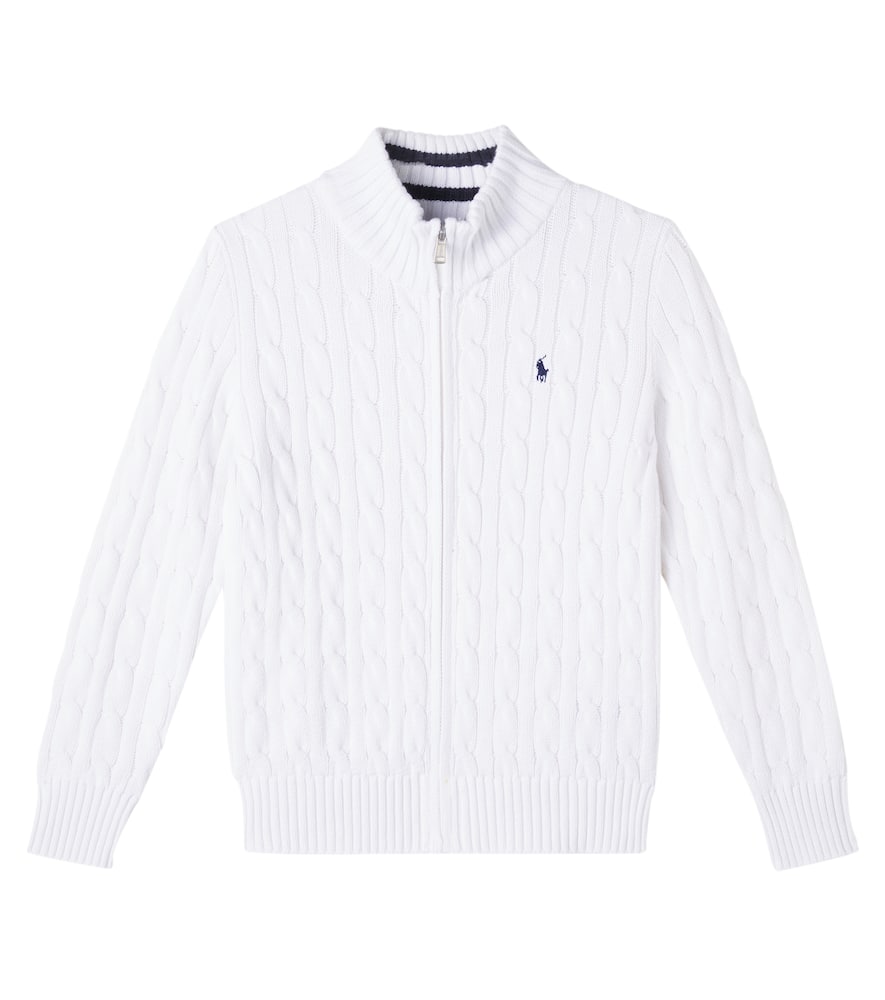 Cable-knit cotton zip-up sweater