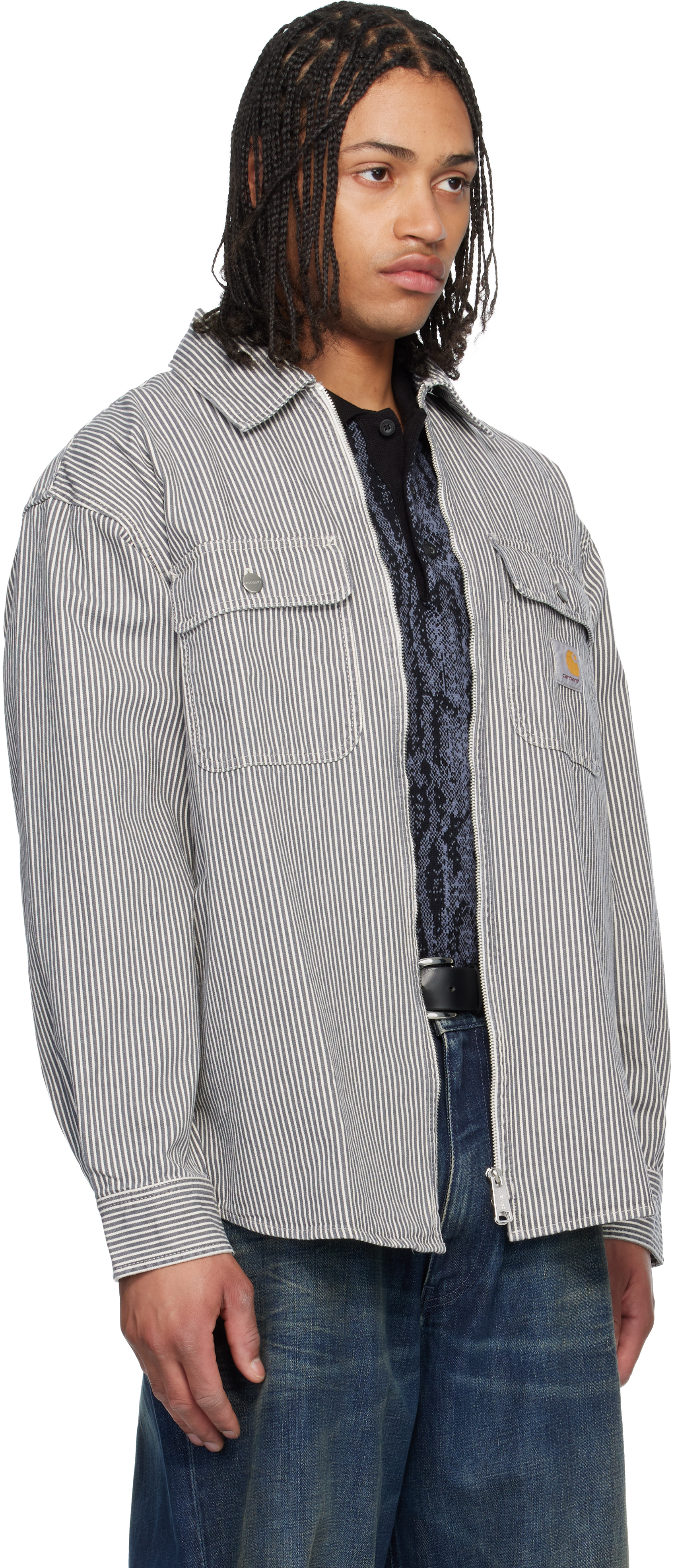 White & Gray Mercer Stripe Overshirt