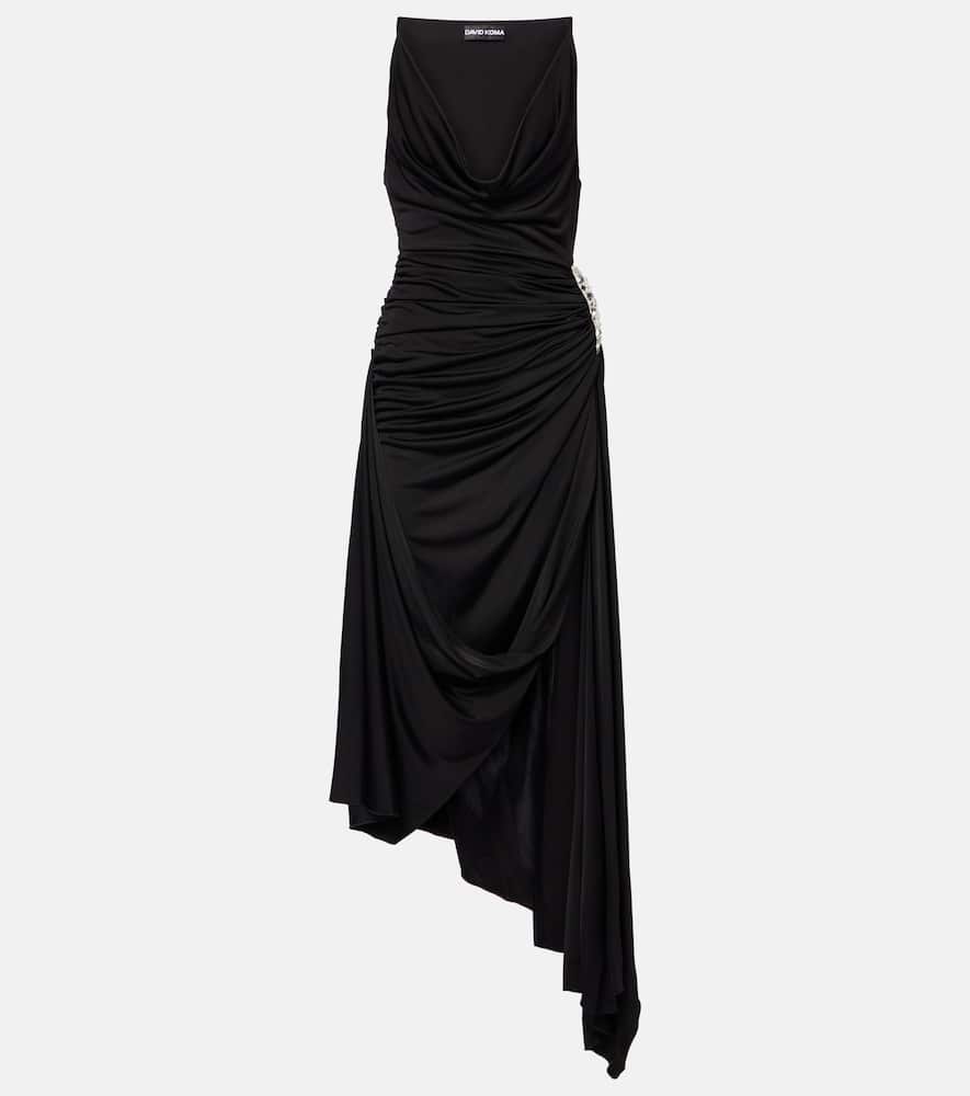 Asymmetric crystal-embellished gown
