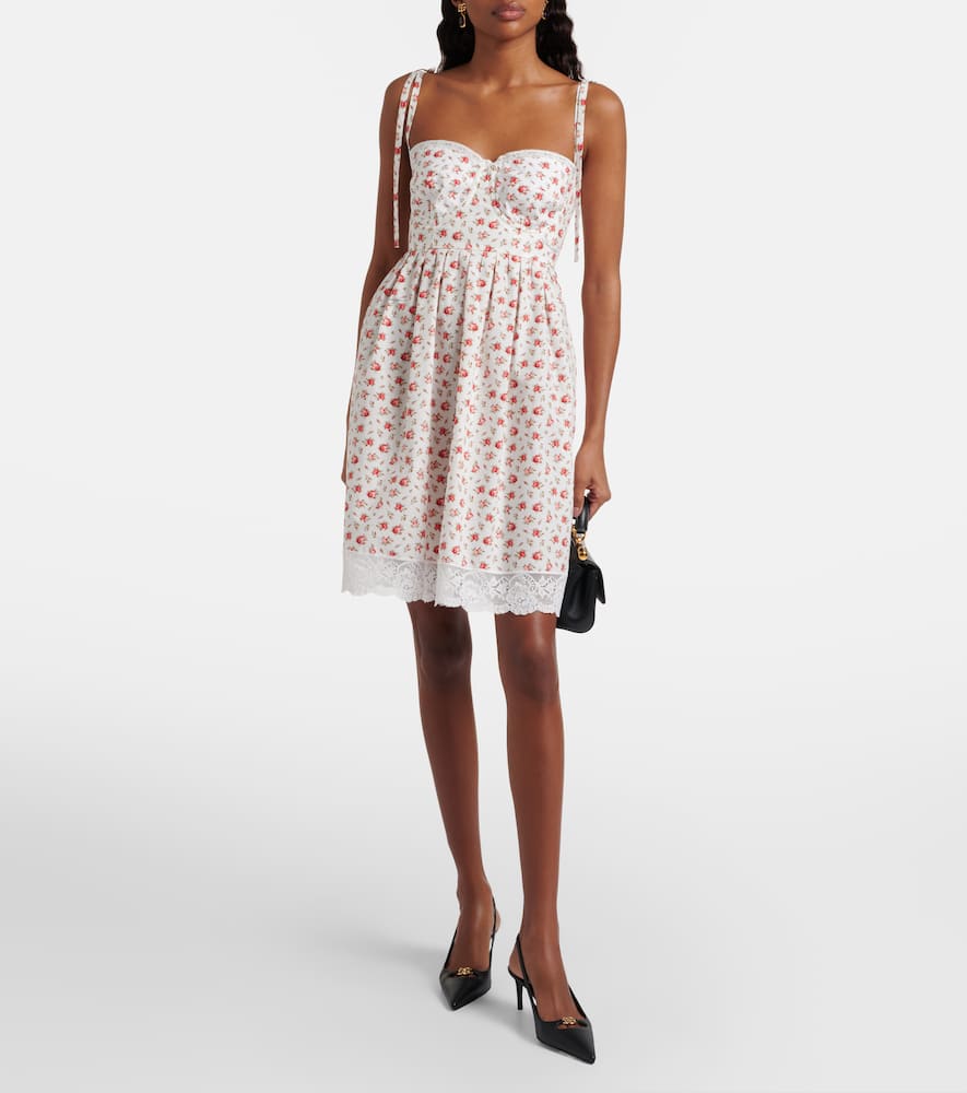 Floral lace-trimmed cotton-blend poplin minidress