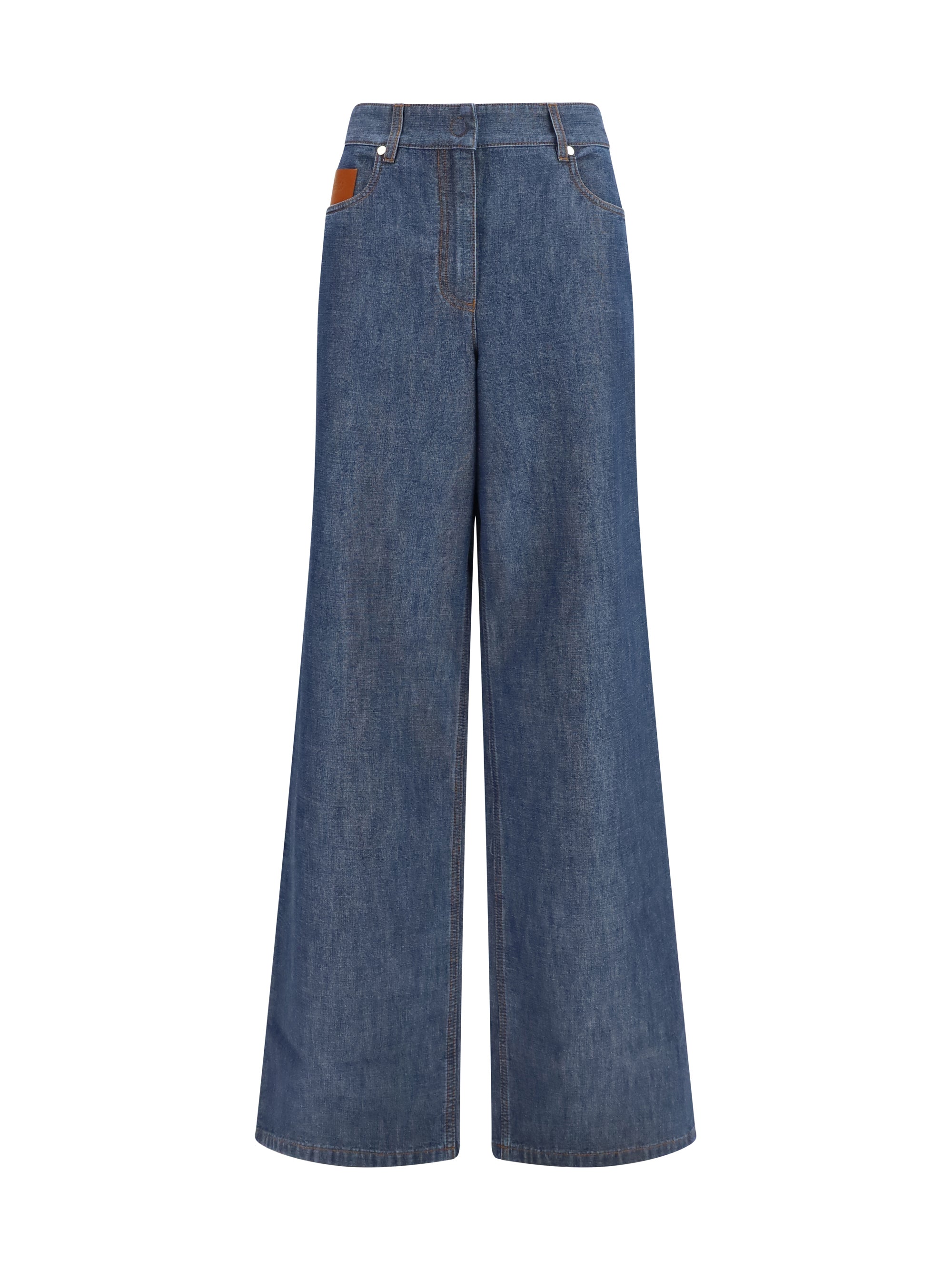Wide-Leg Chambray Jeans — Navy
