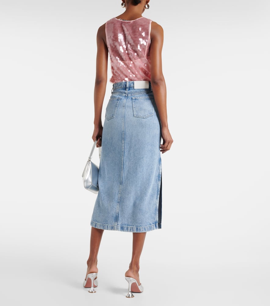 High-rise denim midi skirt