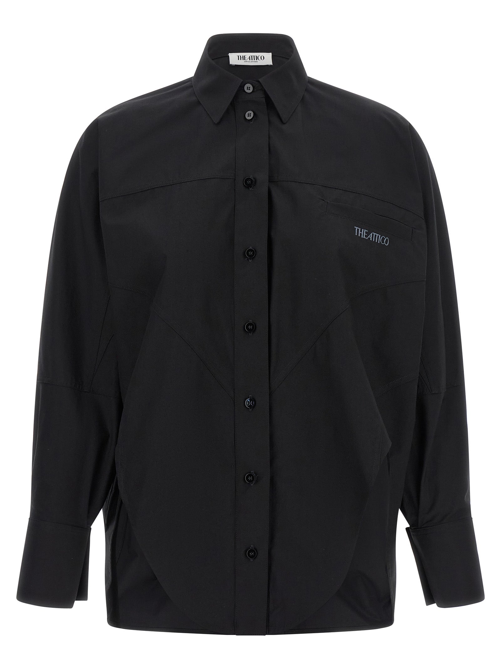 Logo-Embroidered Cotton Blouse — Black