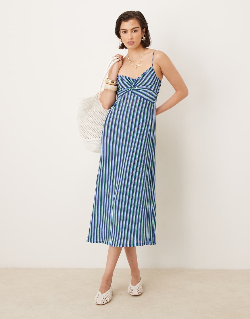 Cami midi dress in spliced stripe print-Blue