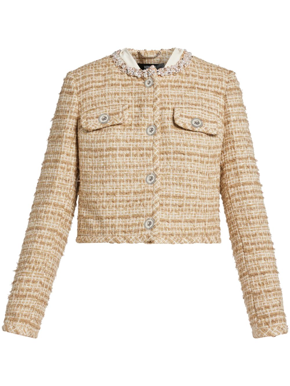 Crystal-embellished tweed jacket - Neutrals