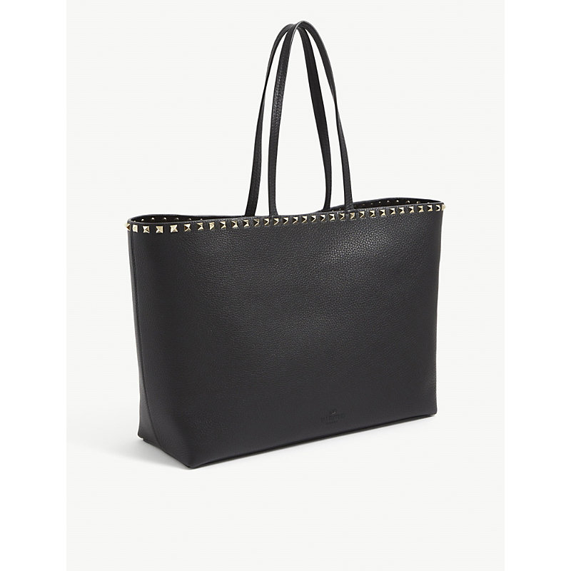Womens Black Rockstud Large Grained-leather Tote bag One Size