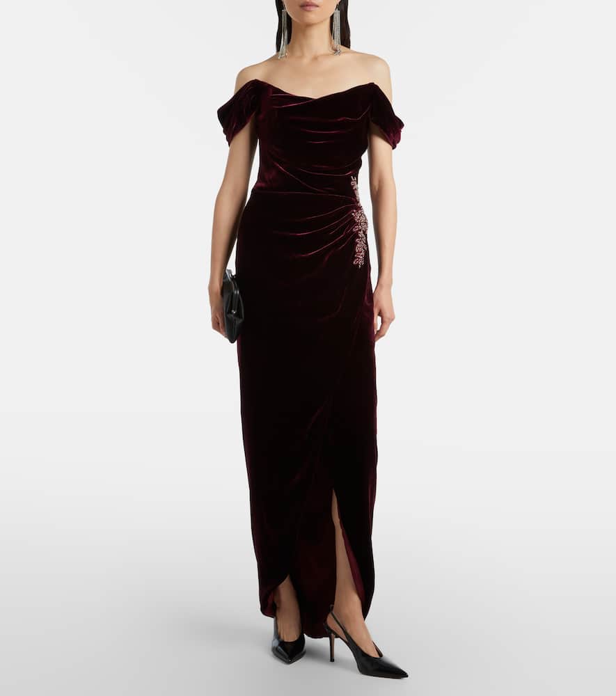 Embellished off-shoulder velvet gown
