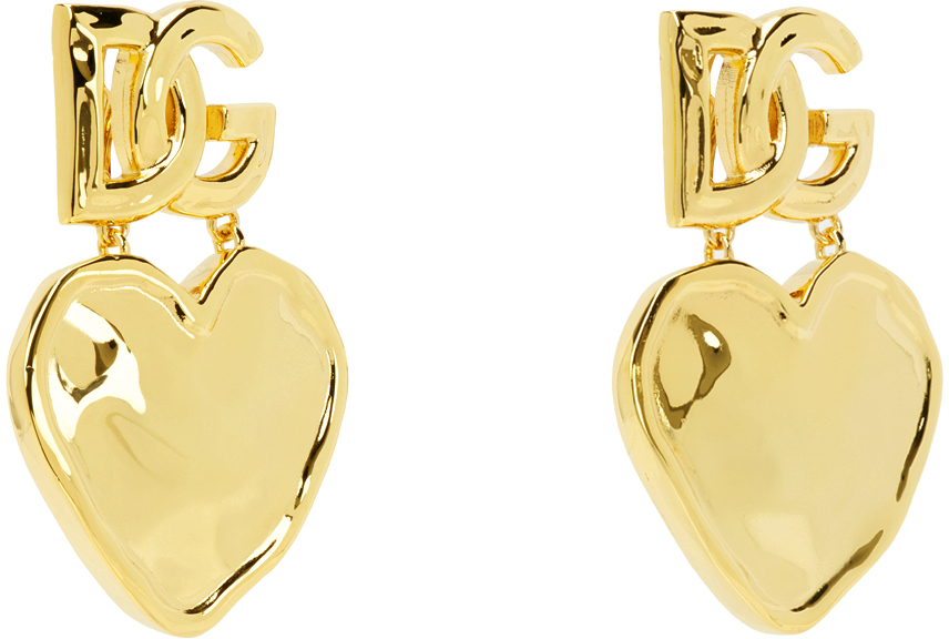 Dolce & Gabbana Gold Drop Hearts & 'DG' Logo Earrings