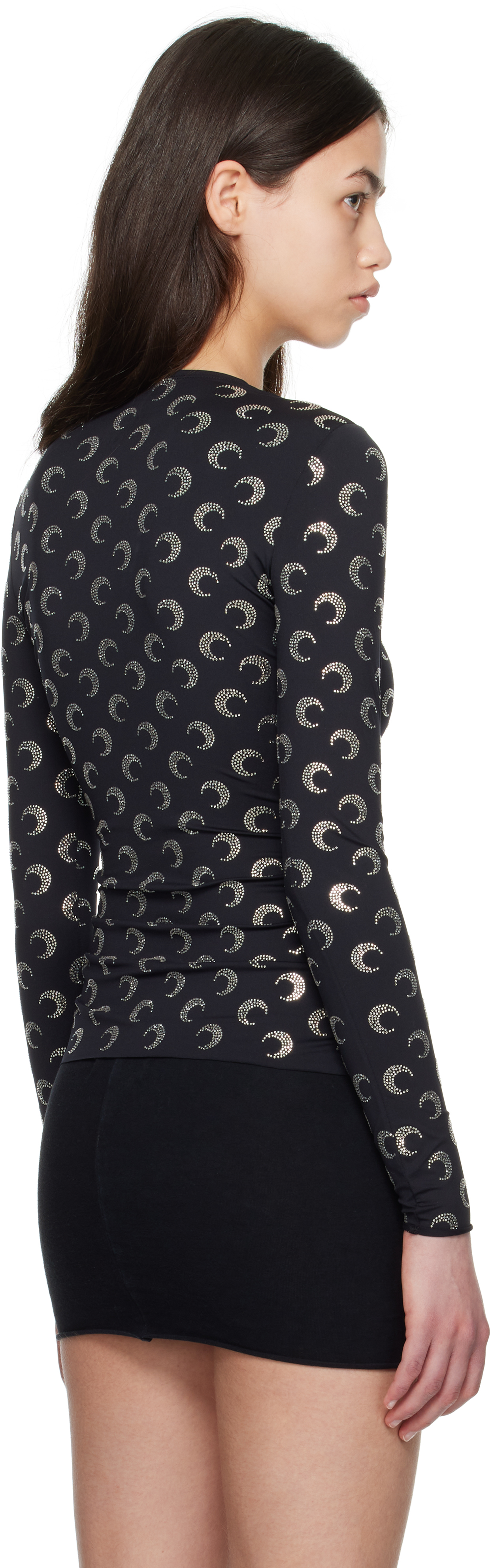 Marine Serre Black Recycled Moon Strass Jersey Second Skin Crewneck T-shirt