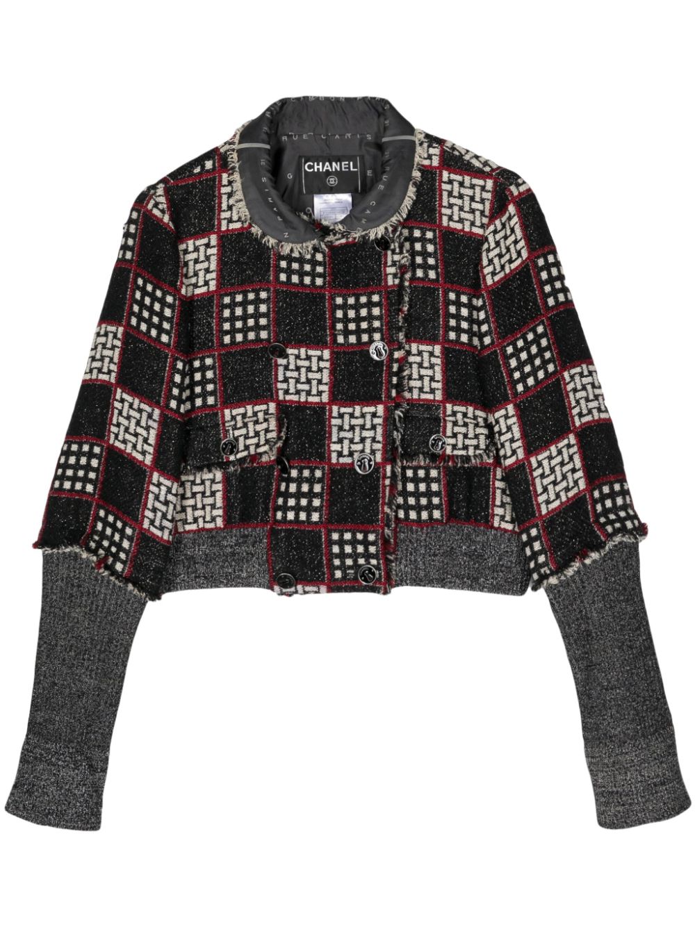 2007 checked frayed-trim jacket - Black