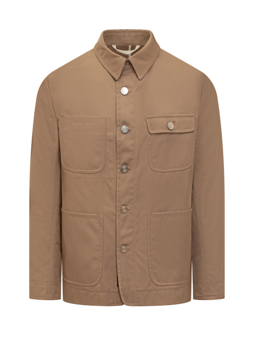 Brown Solid Shirt Collar Jacket