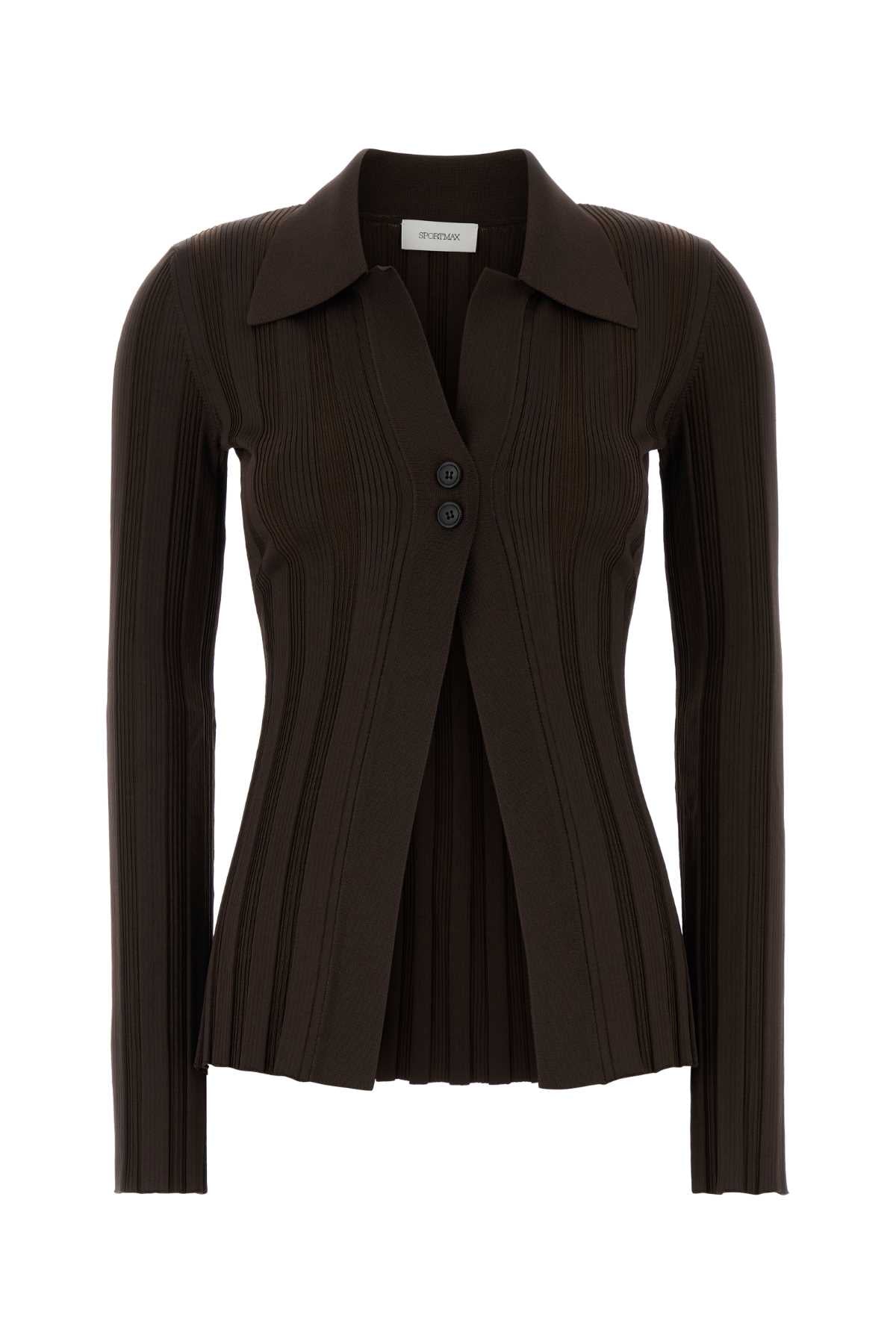 Stretch Viscose Blend Cardigan — Brown