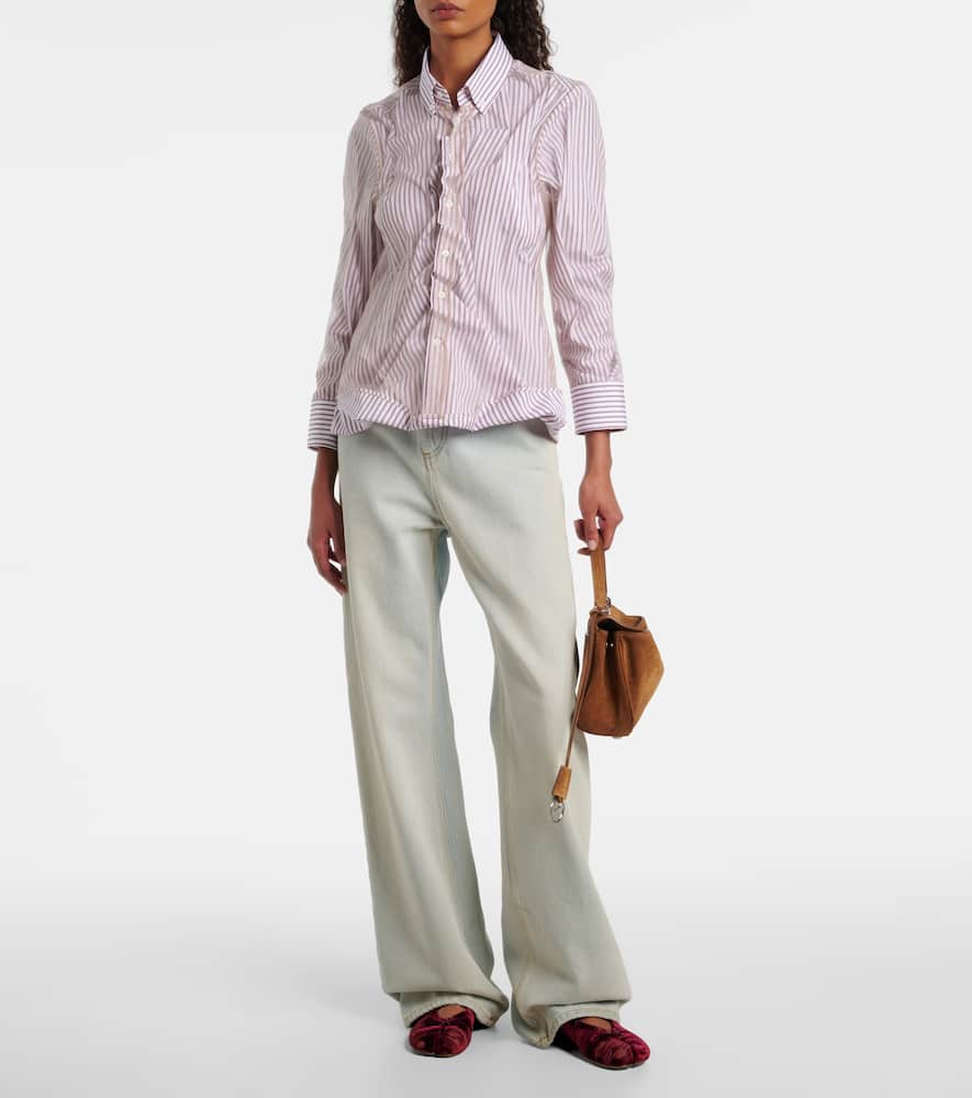 Pinstriped ruffled cotton poplin shirt