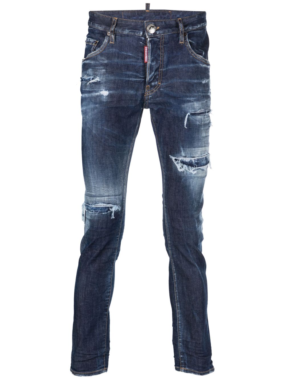 Distressed-finish tapered-leg jeans - Blue