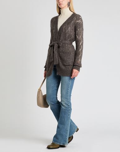 Woman Cardigan Charcoal Size L Mohair wool, Silk