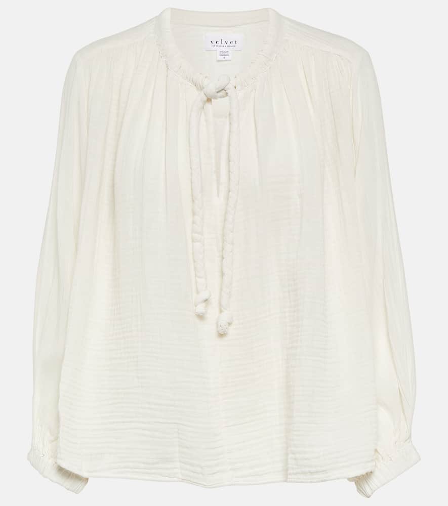 Tie-neck cotton blouse top