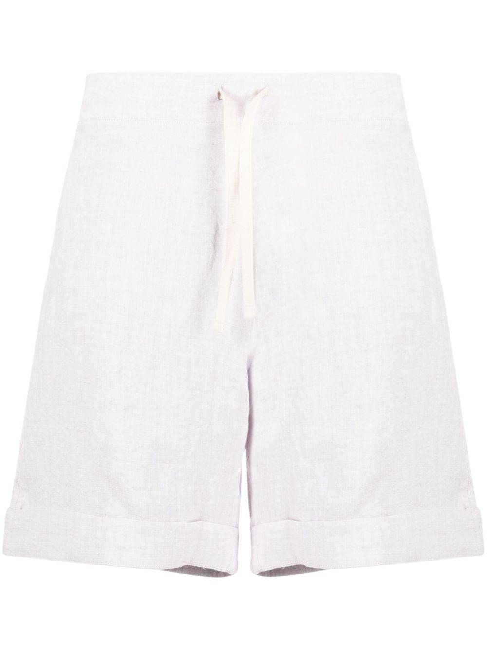 Drawstring-waist linen shorts - Purple