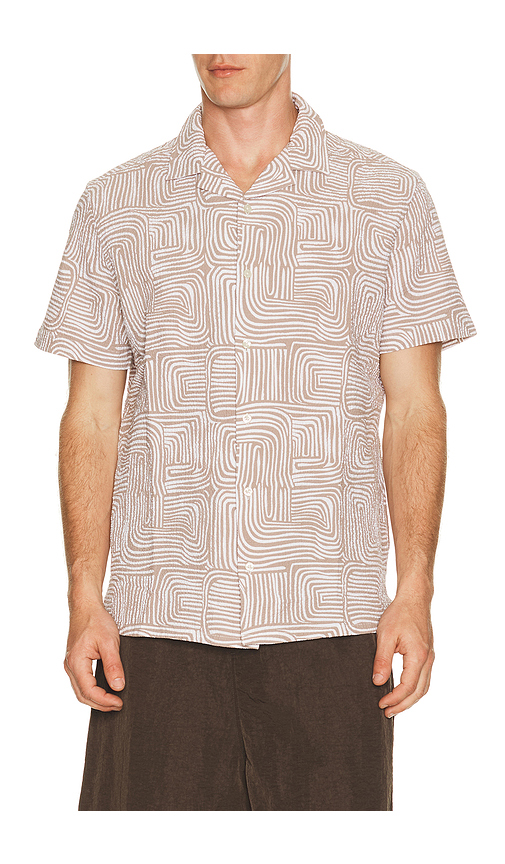 Fair Harbor Castaway Textured Camp Shirt in Wavy Sands. L also in S, M, XL/1X