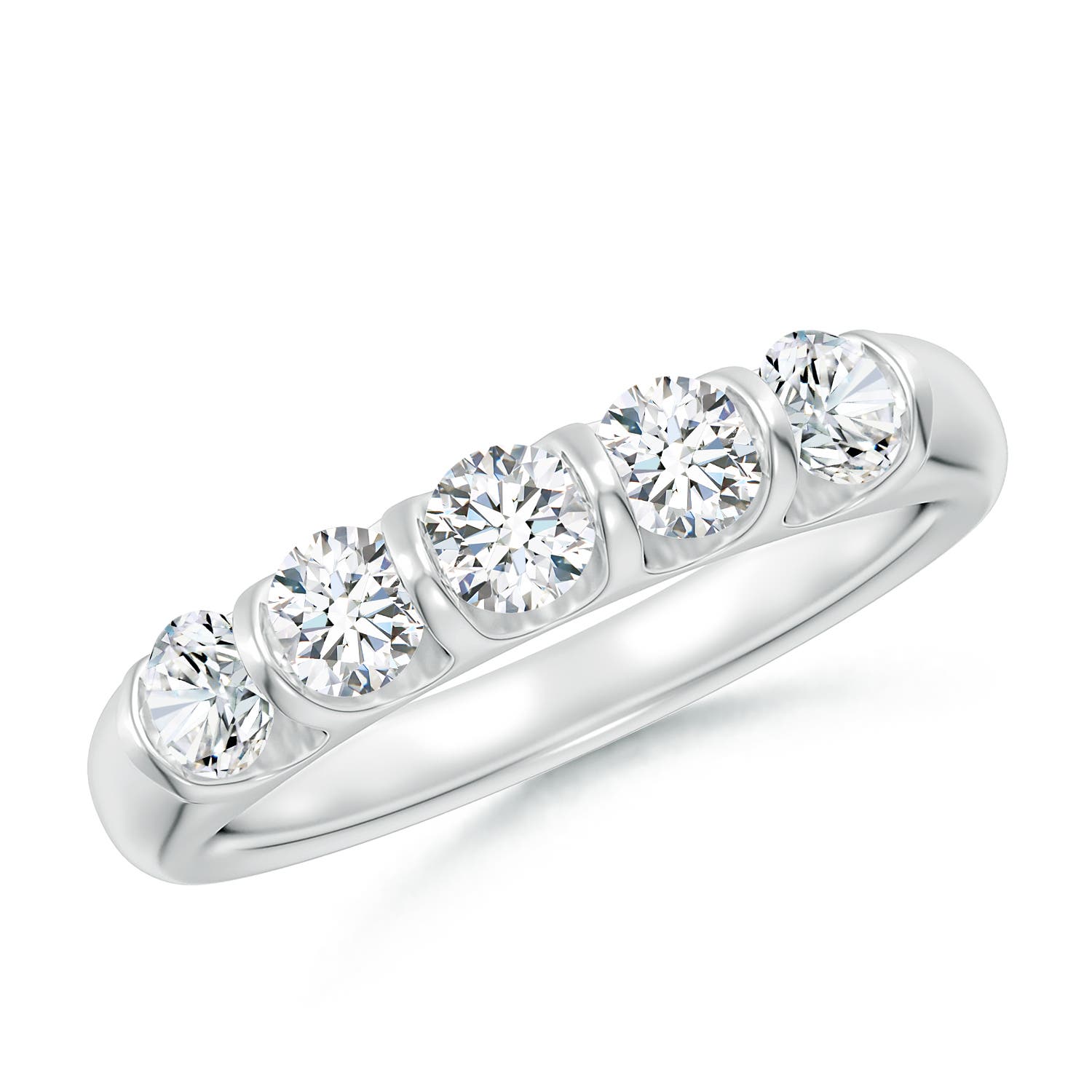 Angara 0.73 Carat Bar Set Five Stone Round Diamond Wedding Ring for Her in Platinum