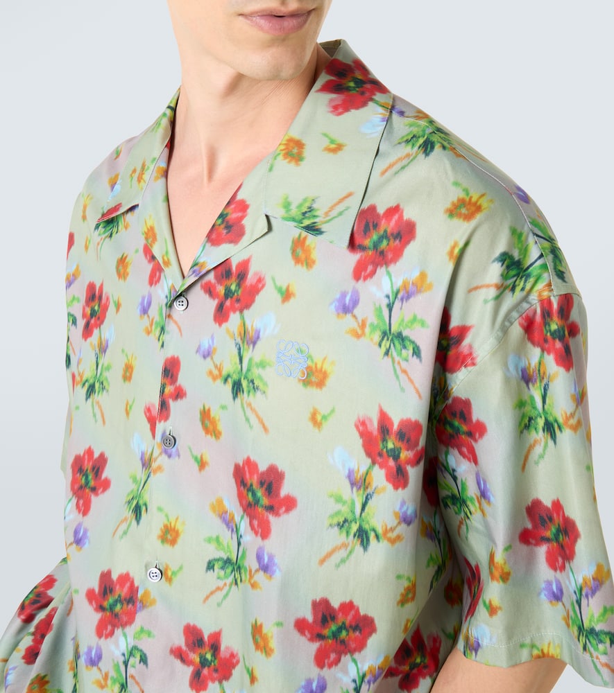 Floral cotton and silk twill bowling shirt