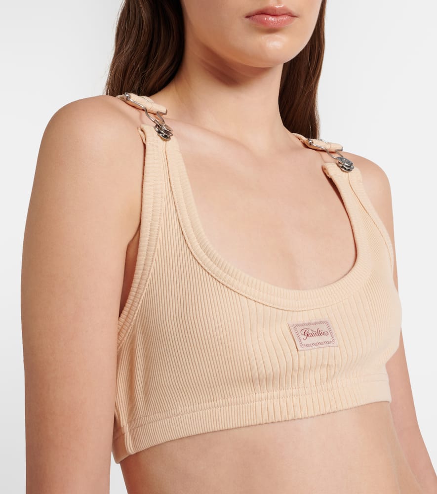 Ribbed-knit cotton bra top