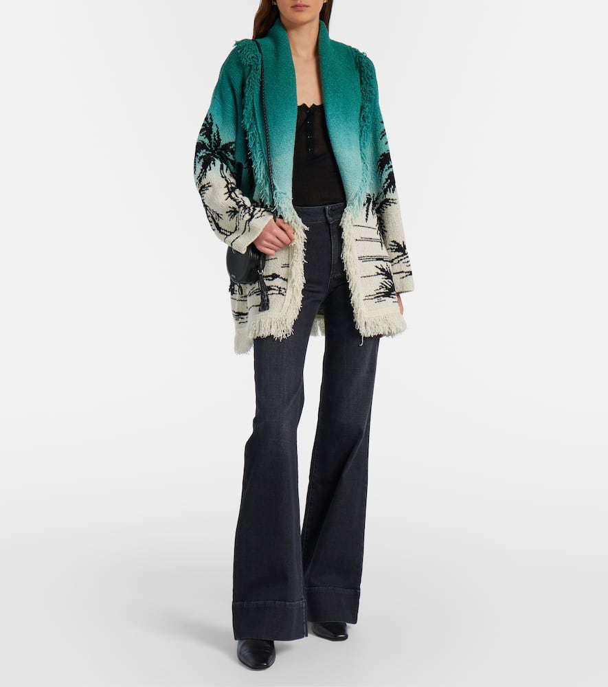 Wave Bloom fringed cotton-blend jacquard cardigan