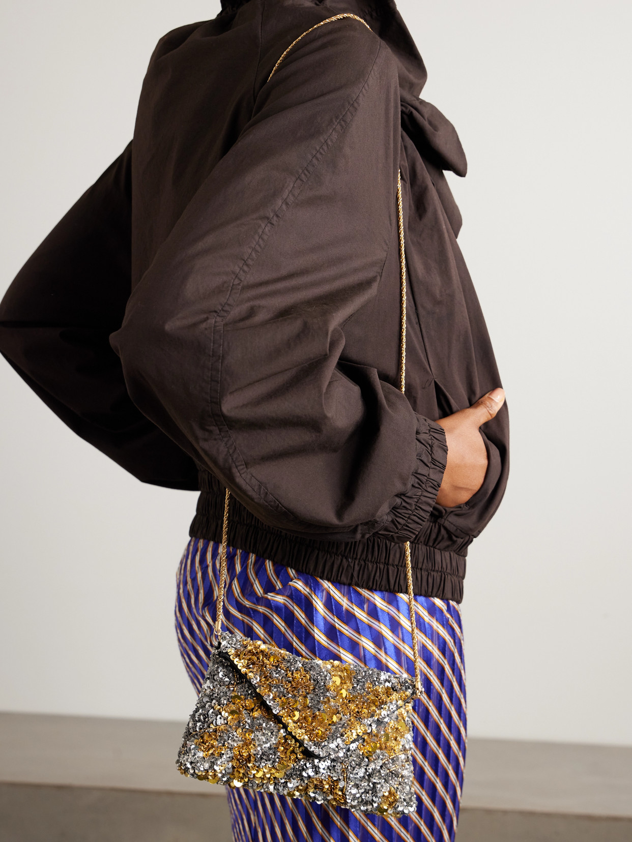 Embellished Satin Clutch - Silver