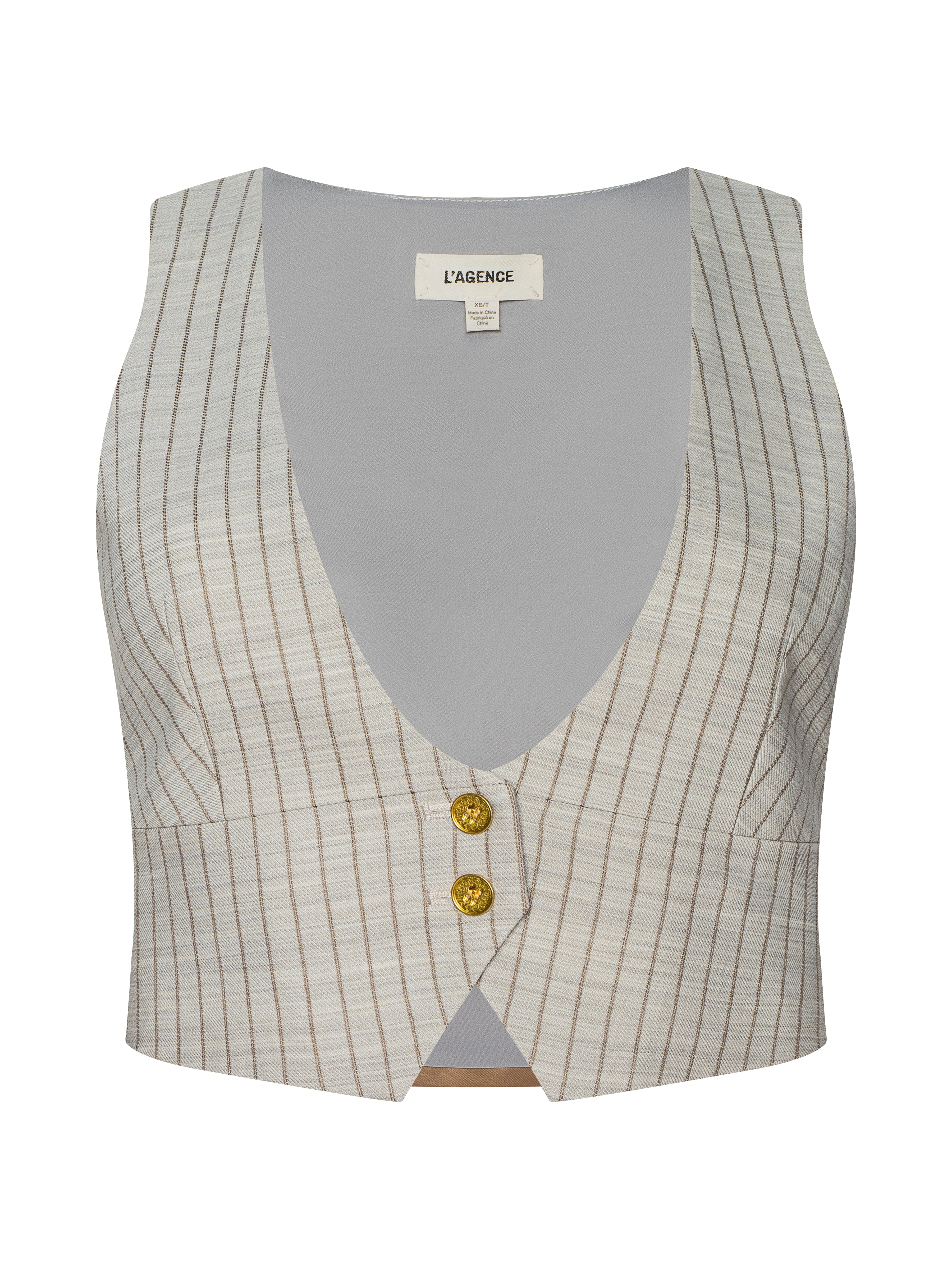Devony Pinstriped Vest In Grey/tan Pinstripe