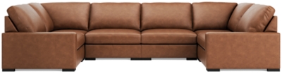 Calden 6-Piece Leather Modular U-Shaped Sectional, Caramel