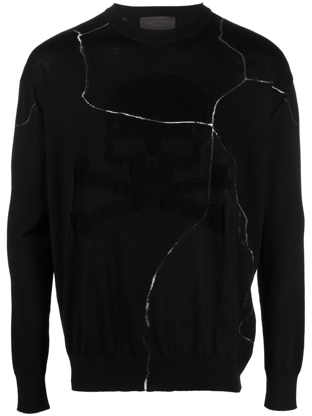 Cracked-effect wool jumper - Black