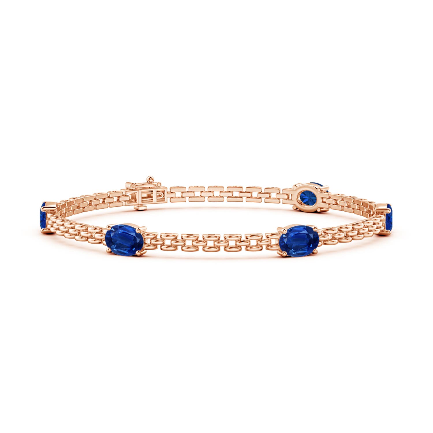 Angara 4.25 Carats Five Stone Oval Sapphire Station Link Bracelet in 14K Rose Gold