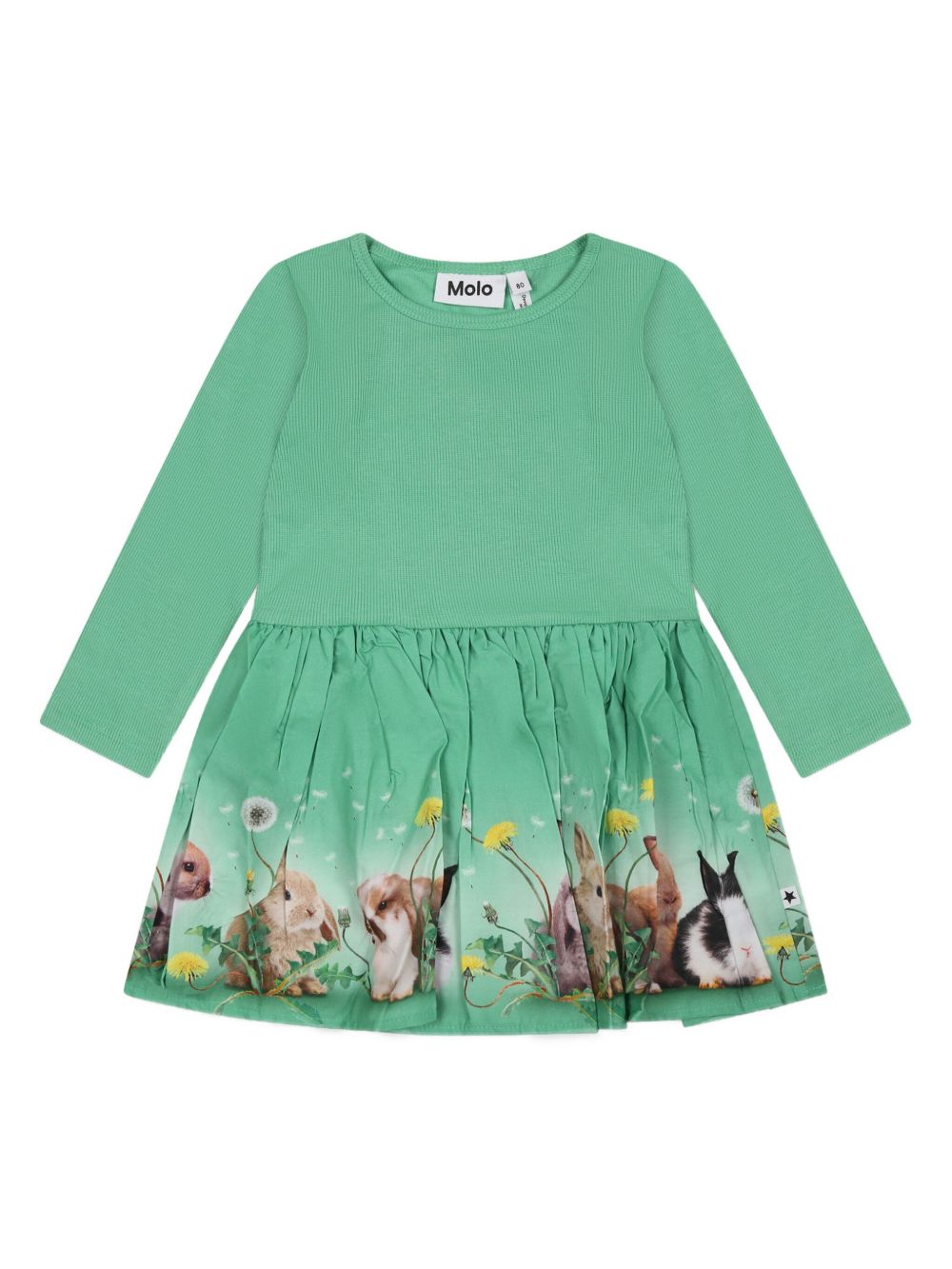 Rabbit-print long-sleeve dress - Green