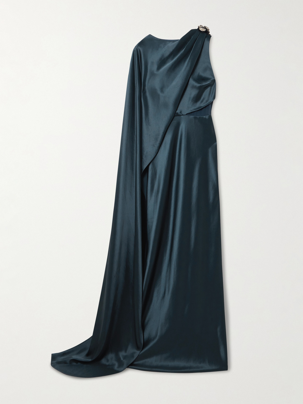Phoenix Cape-effect Crystal-embellished Draped Satin Gown - Blue