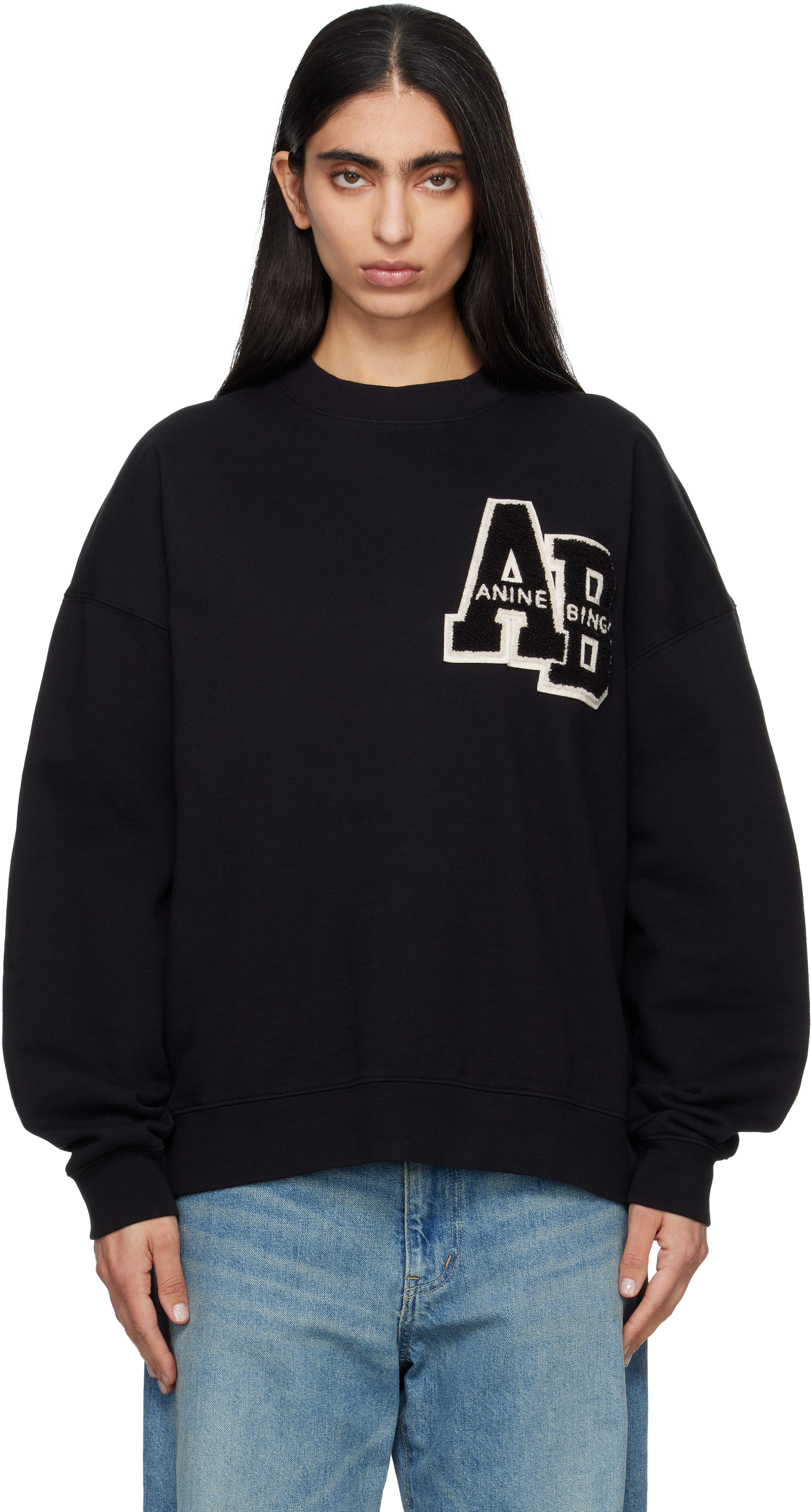 Black Miles Oversized Letterman Sweatshirt