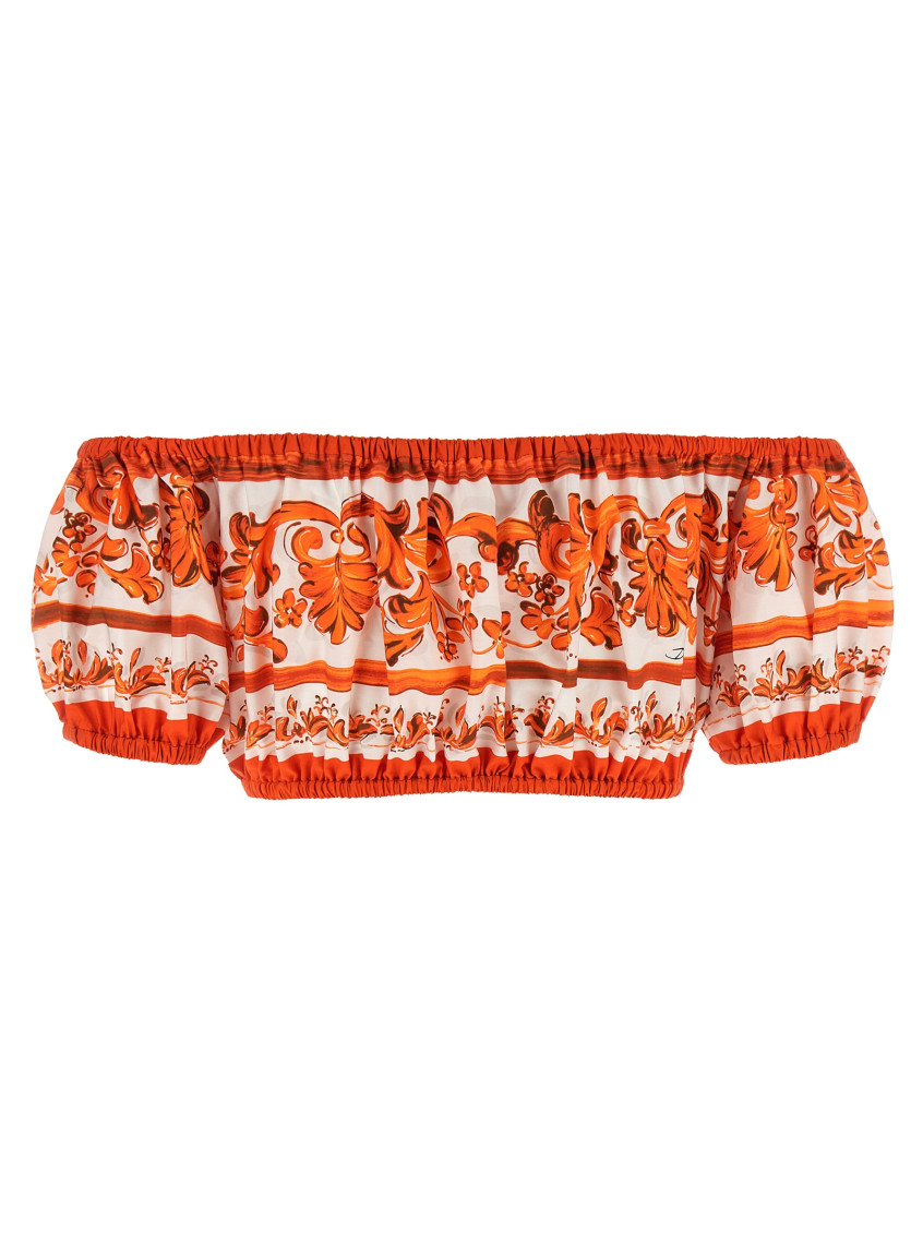 Dolce&Gabbana - majolica print poplin off shoulder top